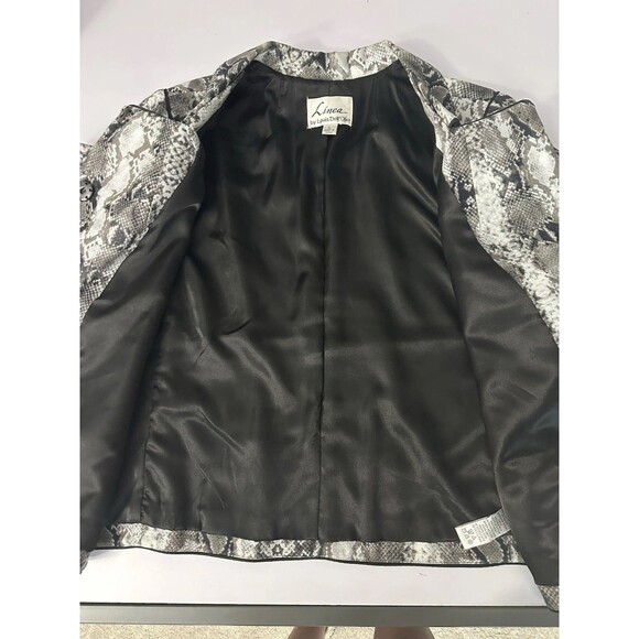 Linea by Louis Dell'Olio Black White Animal Print Jacket Snap Close Blazer Sz L - Picture 8 of 8